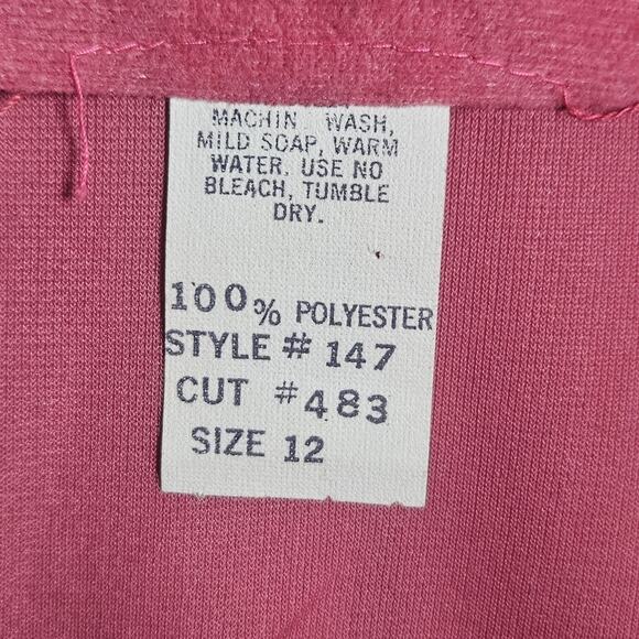 VTG 70s Pink Fit And Flare Midi Dress W Matching Belt & Pockets, sz 12 - Picture 4 of 5